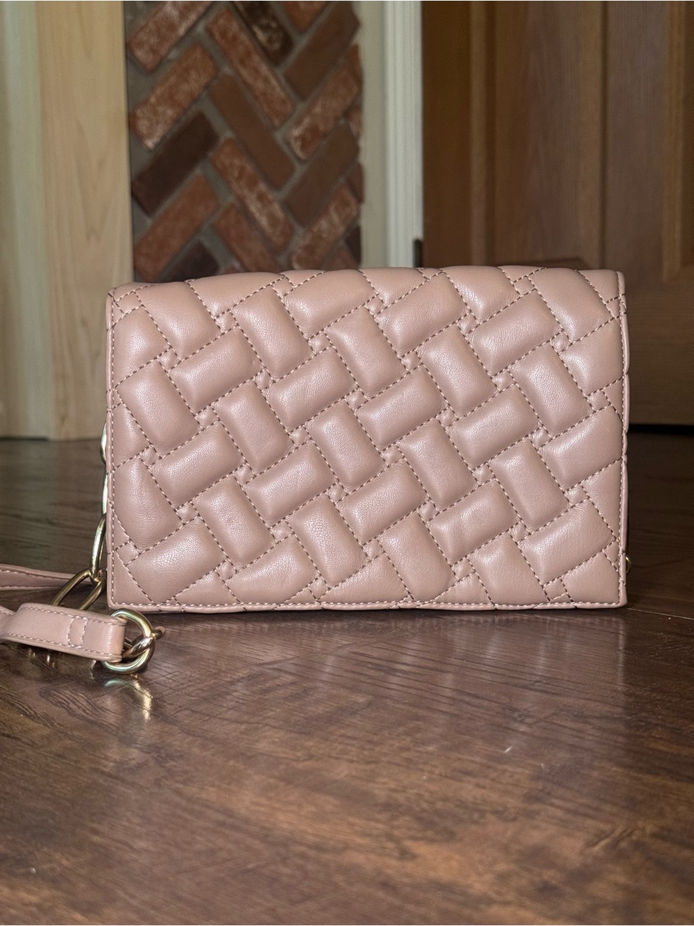Woven Quilted Crossbody Bag in Tan
